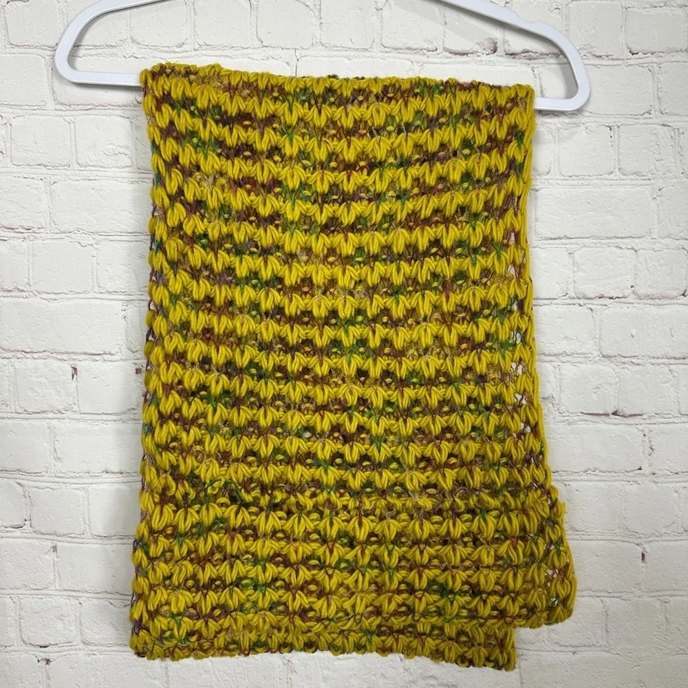Infinity Scarf yellow brown green knit scarf